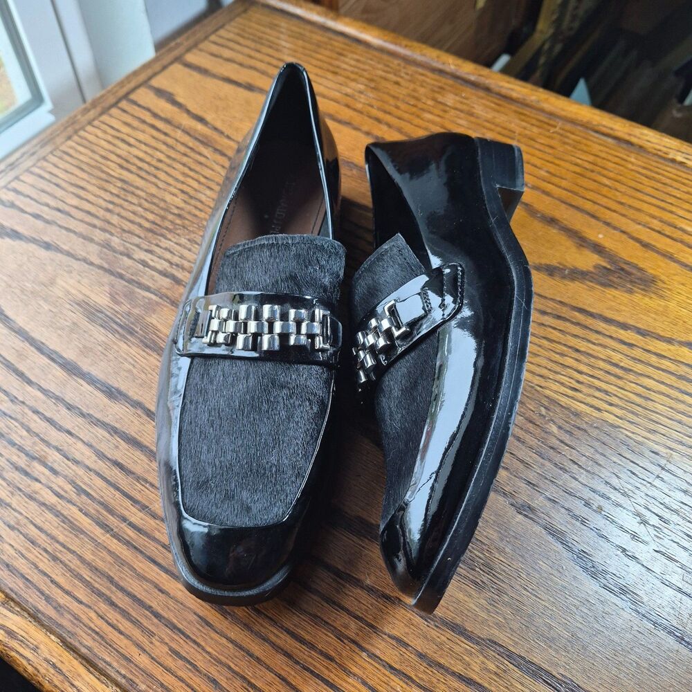 Donald J Pliner Chain Strap Loafer Women's Patent Leather Cowhide Size 7.5 Leeza